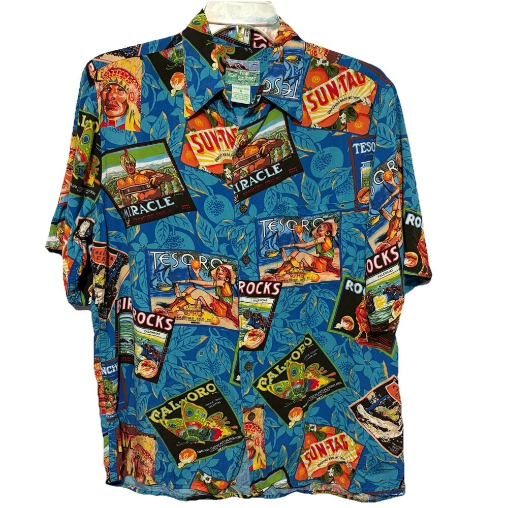 Reyn Spooner Orange Fruits‎ Hawaiian Shirt Small Vintage 90s Retro USA Made